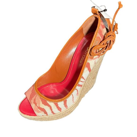 NIB Sergio Rossi Tiger Print Canvas Wedge Sandals - Picture 3 of 14